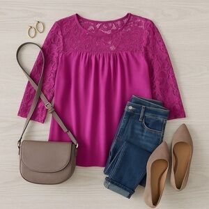 💜 Old Navy | Lace Yoke Blouse (Size M) 💜